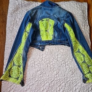 Lace flower crop jean jacket